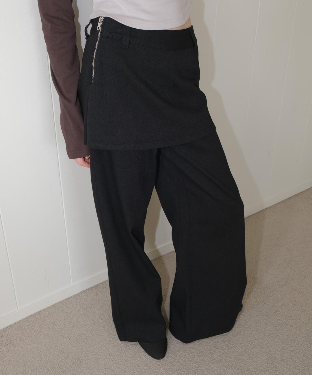 C LAYERED COTTON PANTS_BLACK