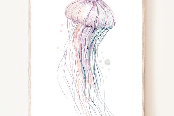 해파리 해양 생물 그림 바다 심해 동물 인테리어 빈티지 액자