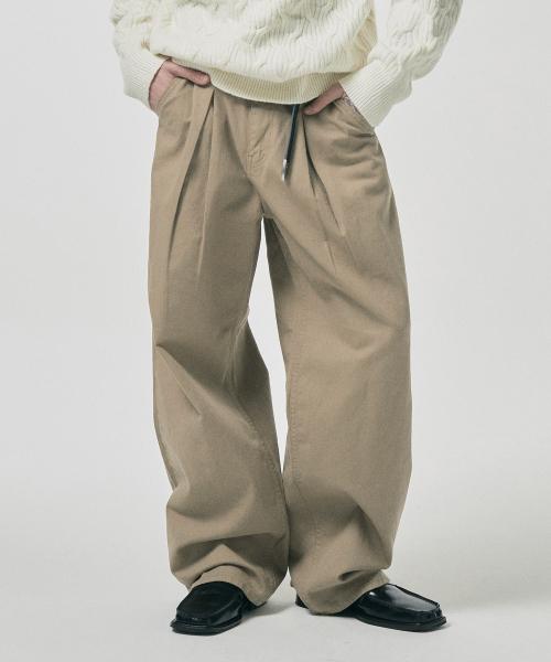 776 코튼 원턱 와이드 팬츠 - 탄베이지