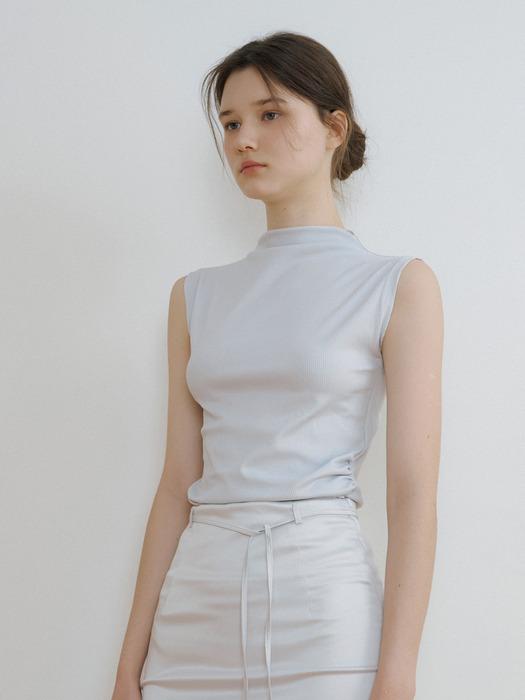 CE RIBBED SHIRRING SLEEVELESS ASH SKY BLUE