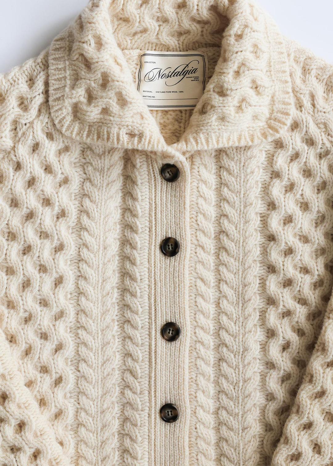 SHETLAND PURE WOOL CARDIGAN - CREAM
