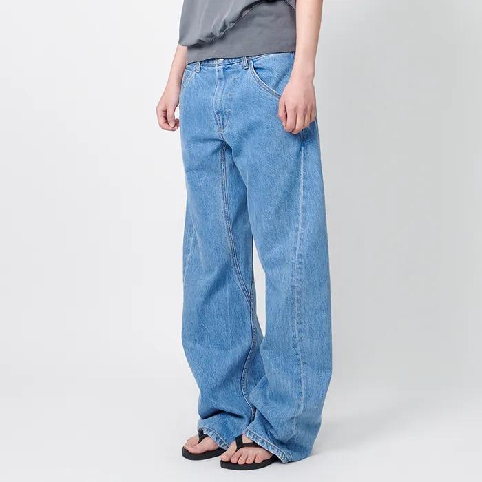 E02 BELTED ENGINEERED DENIM PANTS  WASHED BLUE