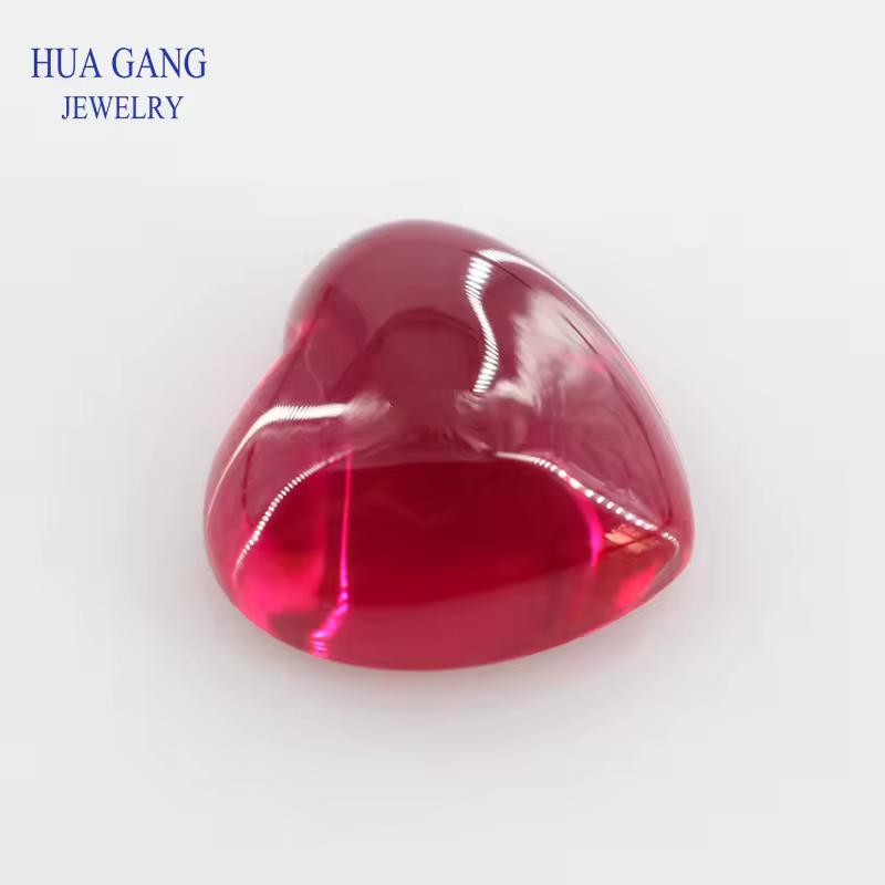 5 # 레드 스톤 평평한 바닥 하트 모양 합성 커런덤 보석 스톤, 쥬얼리 크기 3x3 ~ 10x10mm