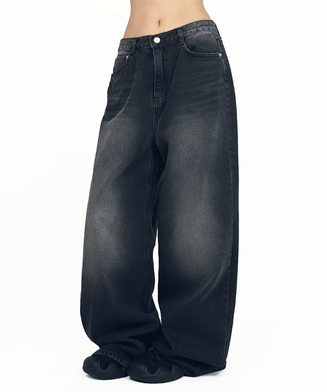여성와이드청바지 사계절 빈티지워싱 밑단조절 흑청데님 중청 데님팬츠