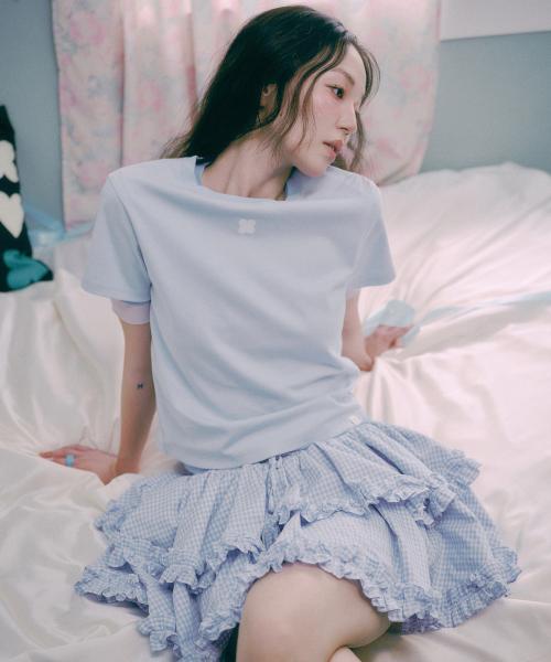 [로엠x드롭드롭드롭] 드롭 크롭 자수 티셔츠_RMHWF37RT5