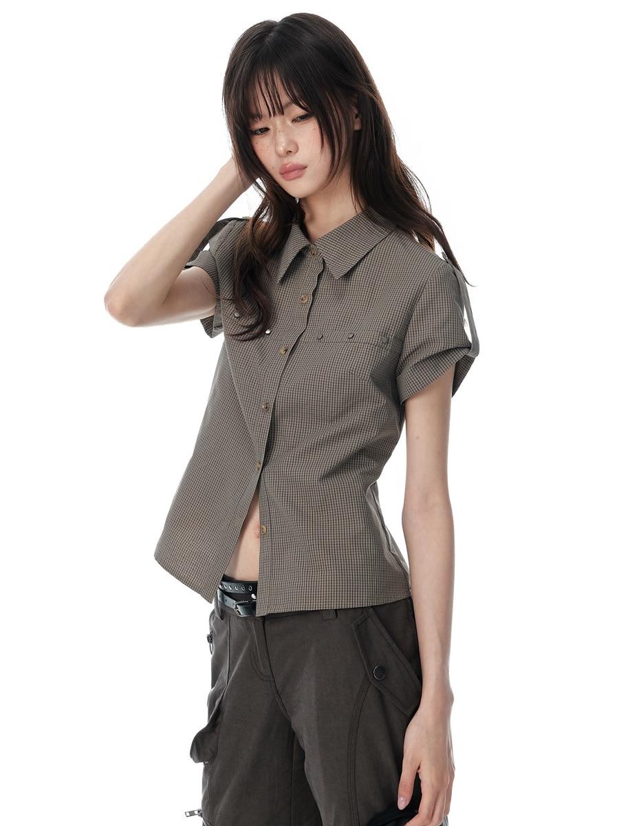 JIKOO Cross Plaid Rivet Shirt (2color)