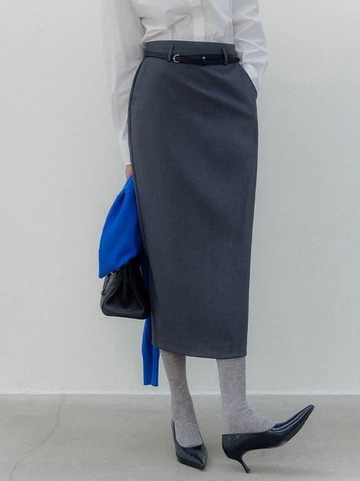 [단독] 로우벨팅홀 미디롱 스커트(차콜그레이)