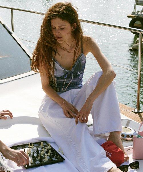 PRINTED SHIRRING BUSTIER