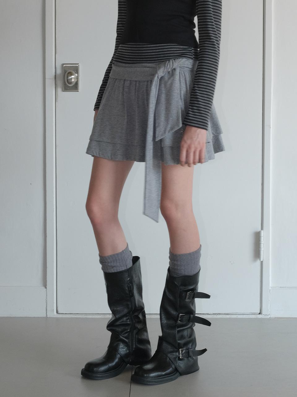 Knotted Frill Mini Skirt, Melange Grey
