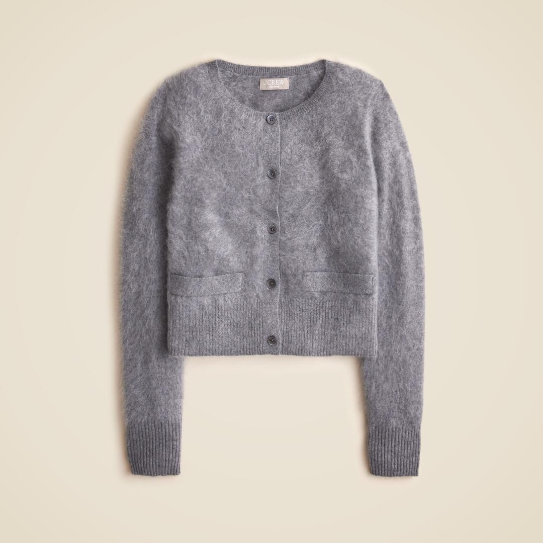 Brushed cashmere cropped cardigan sweater