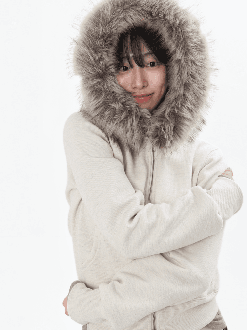 [블루클로젯 X 오운서] 마이 그래니 스티치 퍼 후드 집업 (퍼 탈부착 가능_2 Colors)