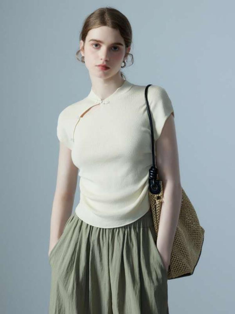 EGGKA 아이스 실크 버튼 탑