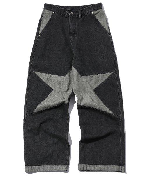 스타 와이드 데님 팬츠 리버스블랙