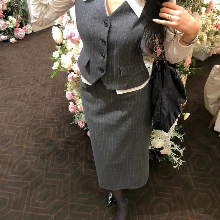 코아 스트라이프 롱스커트