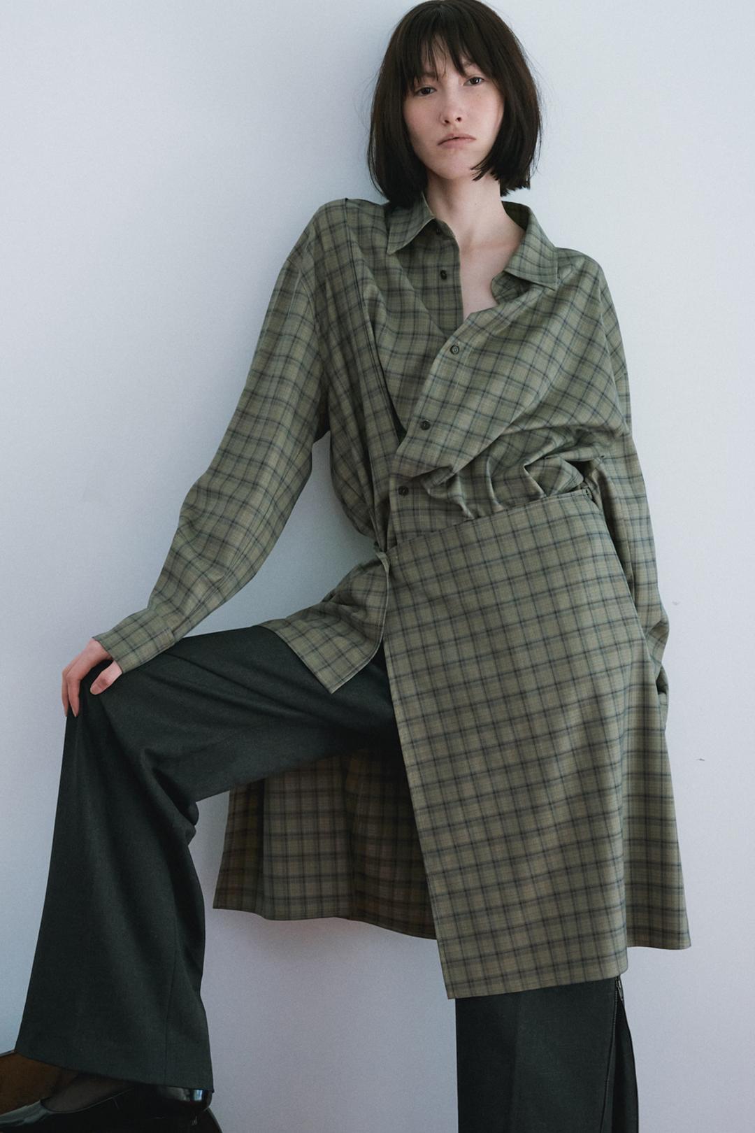 [SET] Checked Shirt + Asymmetric Wrap Skirt B206-AH