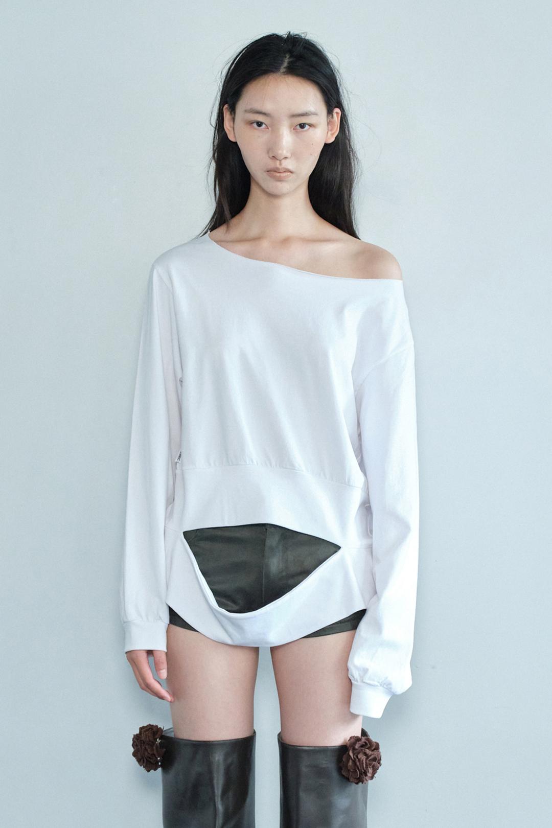 One Shoulder Cut-Off Top / White