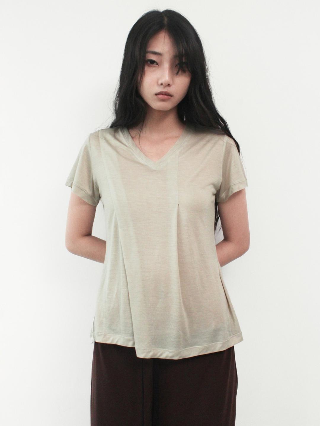 TENCEL PLEATS T-SHIRT, SAND