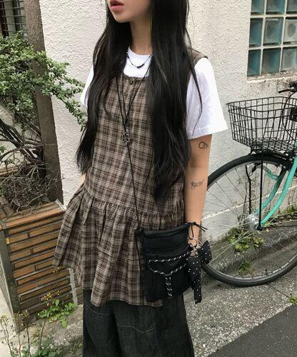 (2color)나나미 단추 체크 원피스