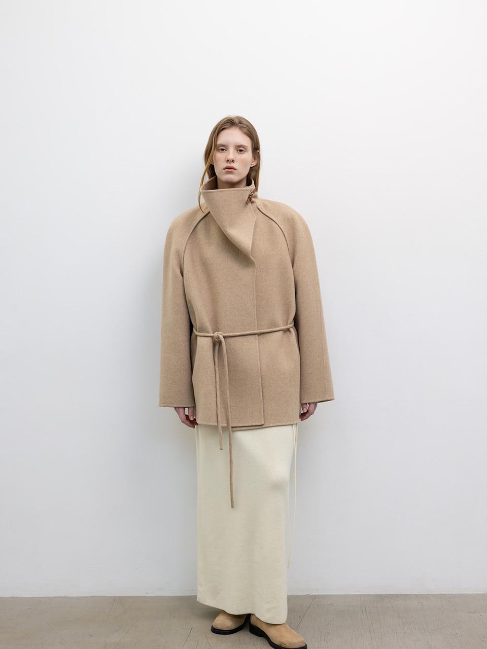 COWL NECK RAGLAN HANDMADE HALF COAT [BEIGE]
