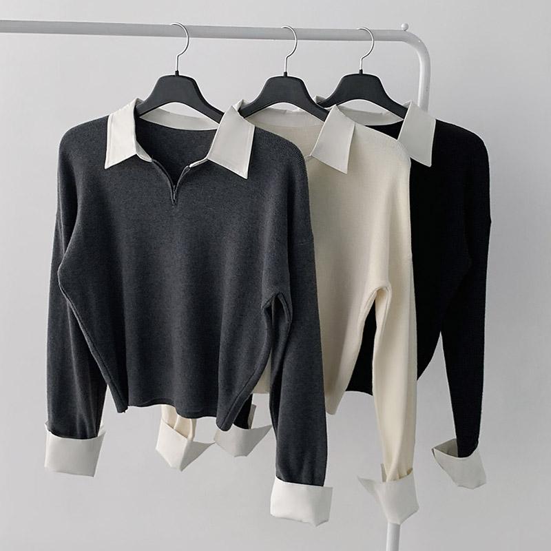 [마미] 글래디 카라 반집업 긴팔 니트