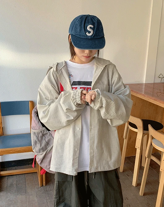 [unisex] 소키네 스트라이프 스트링 후드 셔츠 (2color)