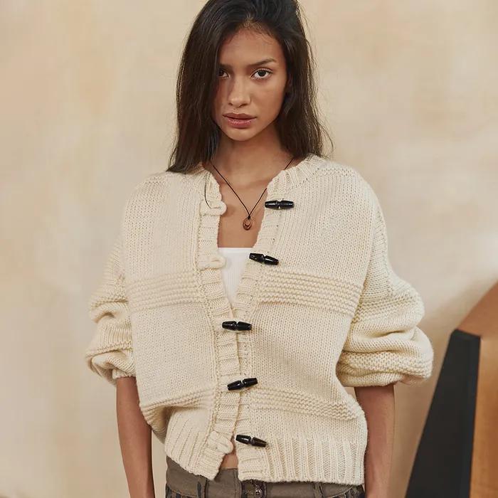 Popo Toggle Knit Cardigan-Cream