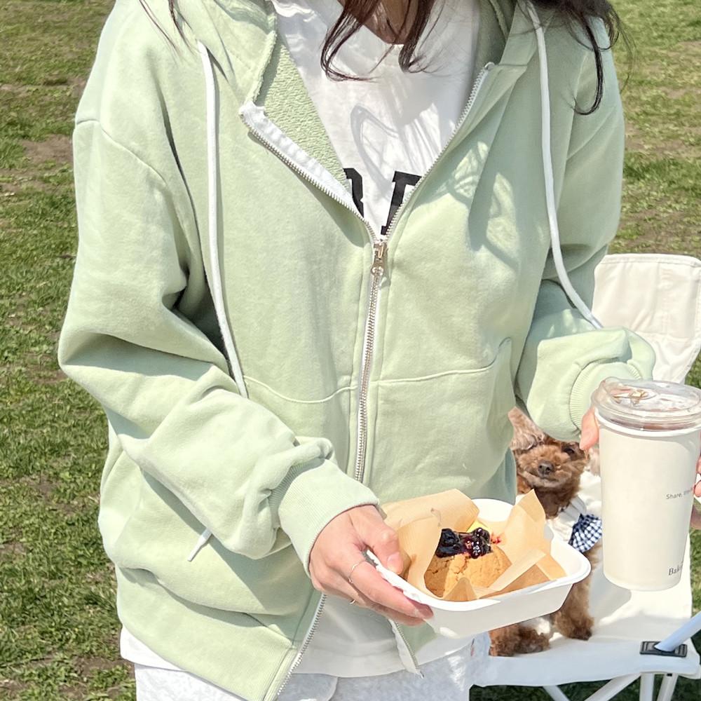 데일리 이중지퍼 민트 후드 집업 간절기 아우터