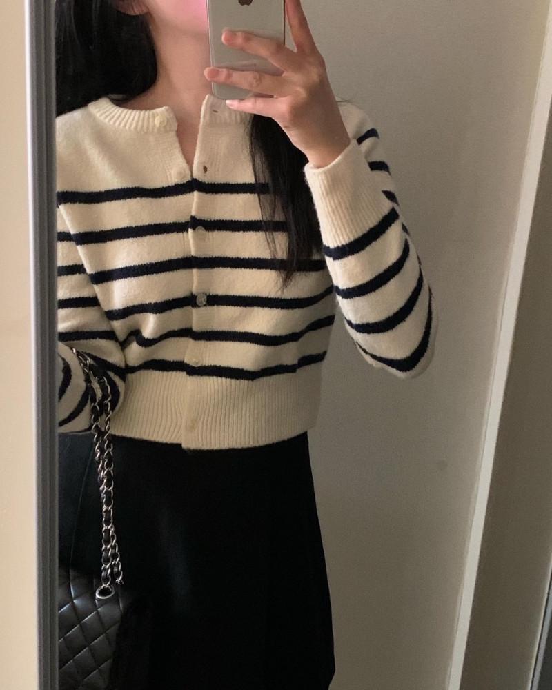 (당일발송/아이보리)데일리 단가라 스트라이프 니트 가디건(4color)