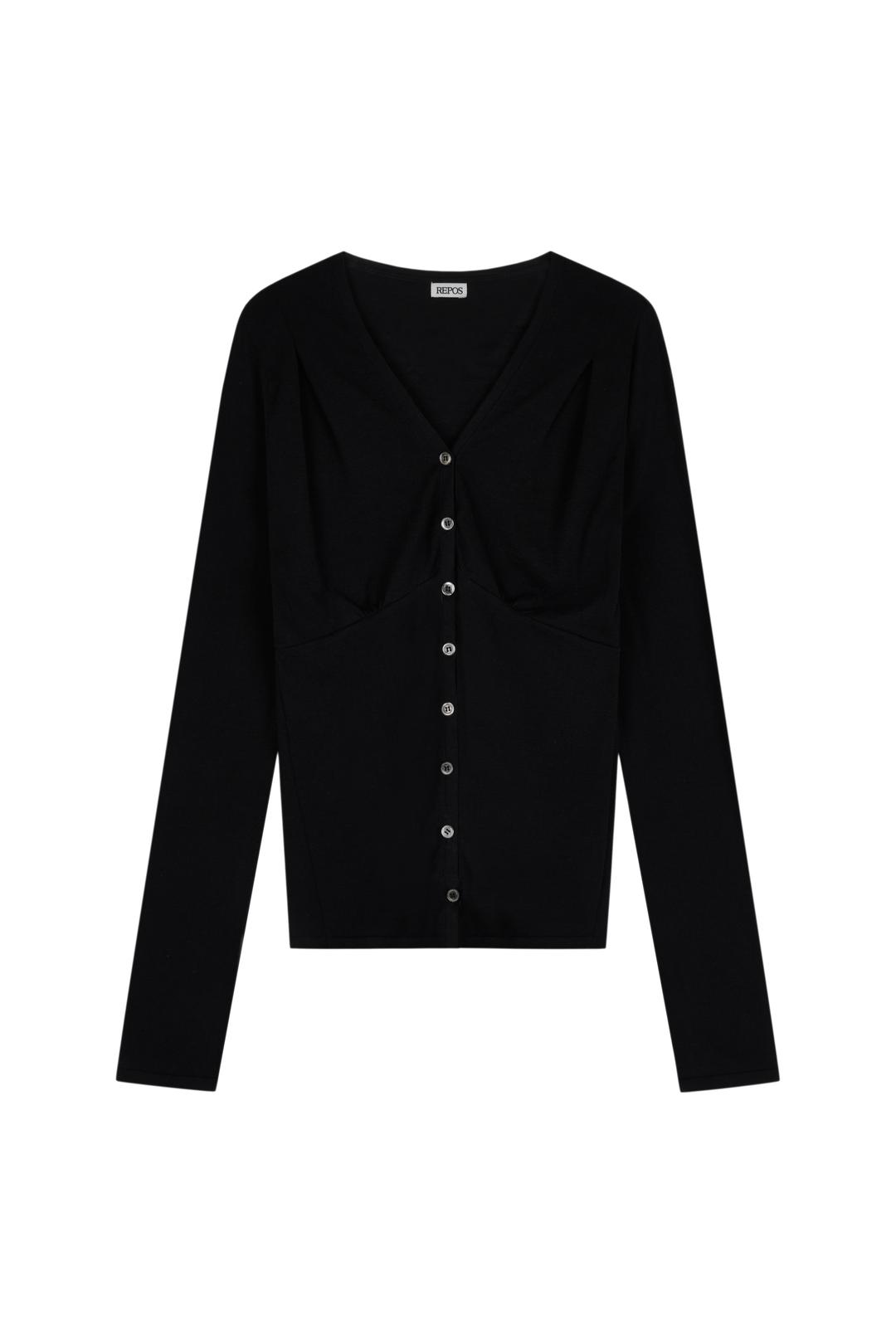 SILK BLEND V NECK CARDIGAN (BLACK)