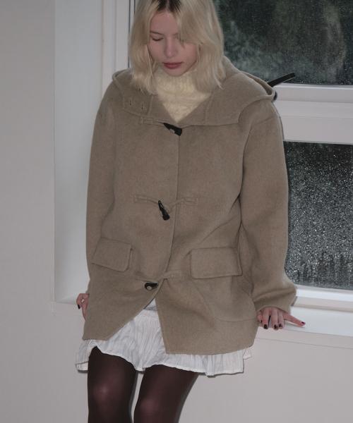 HOODED WOOL DUFFLE COAT (KHAKI BEIGE)