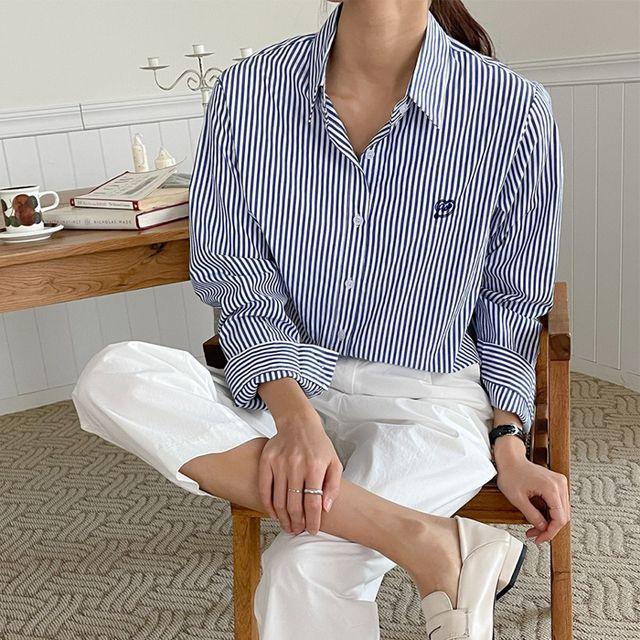 제인준 바비 러브 자수 스트라이프 셔츠 남방