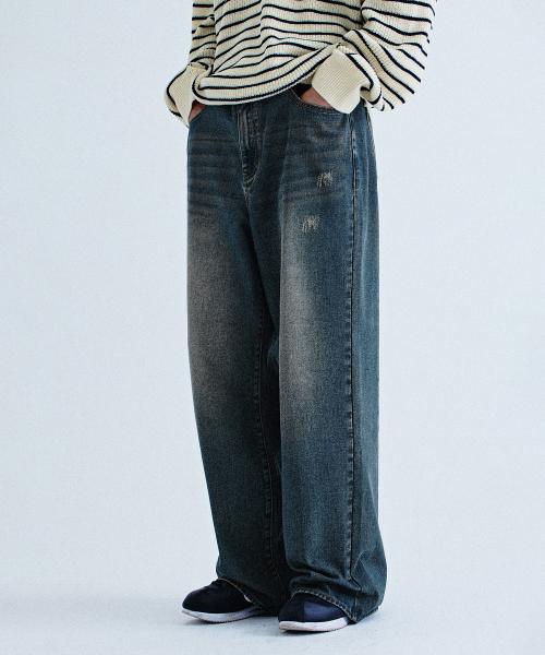 올데이 와이드 데님 팬츠_딥블루