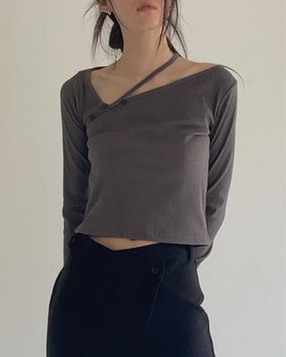 two-way diagonal neck tee (3color)
