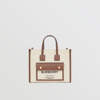 미니 투톤 캔버스 레더 프레야 토트 (내추럴/탠) - 여성 | Burberry®
