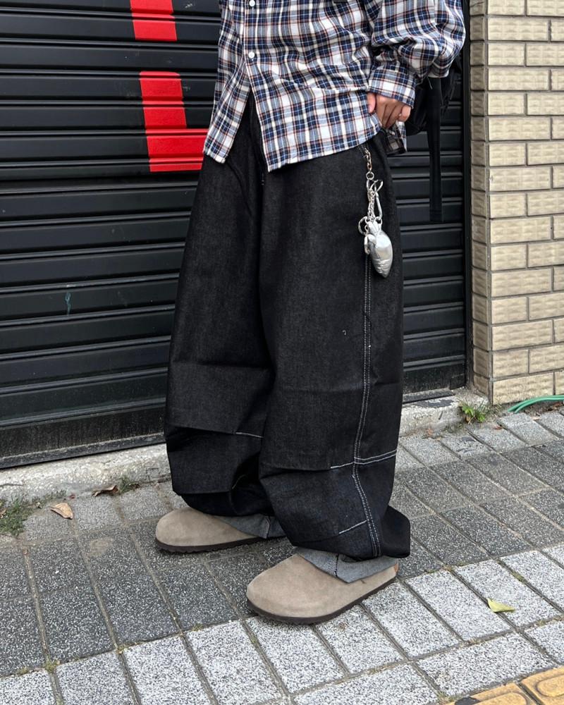 다트 스티치 벌룬 와이드 팬츠