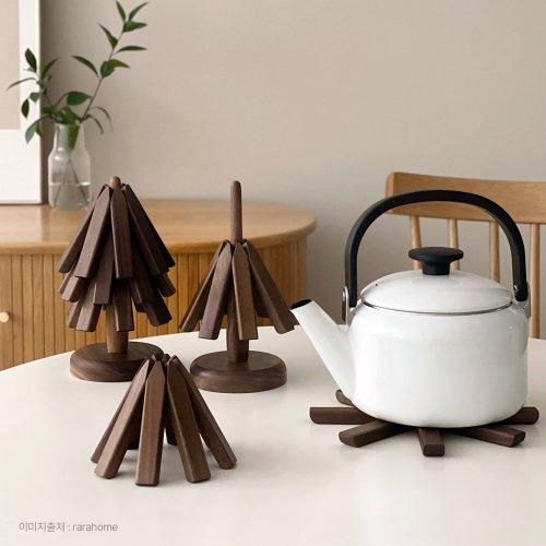 우드 트리 스탠딩 나무 냄비 받침 세트