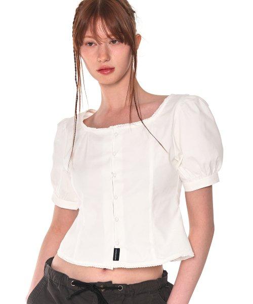 PUFF BUTTON BLOUSE (WHITE)