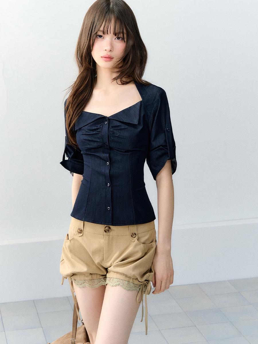 SOOTE SEASON Deep Indigo Folded Collar Slim Shirt