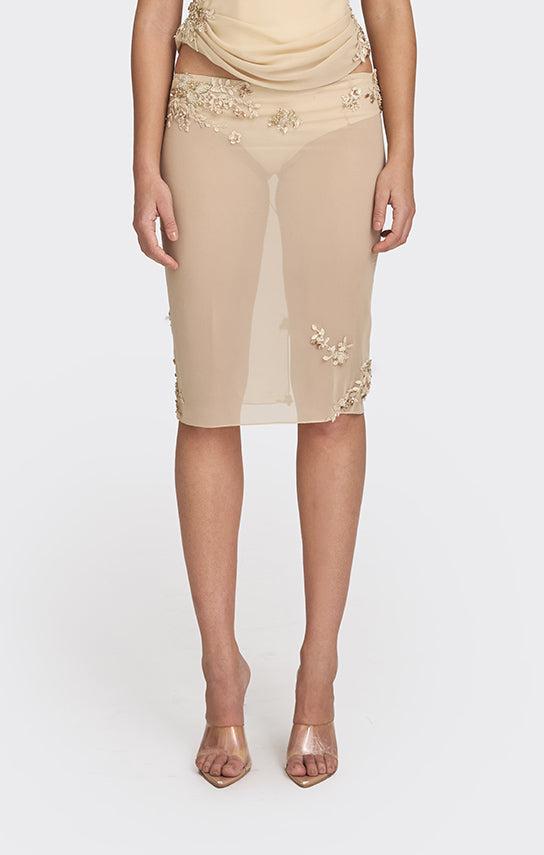 Belle Lace Knee-Length Skirt - XXS / Beige