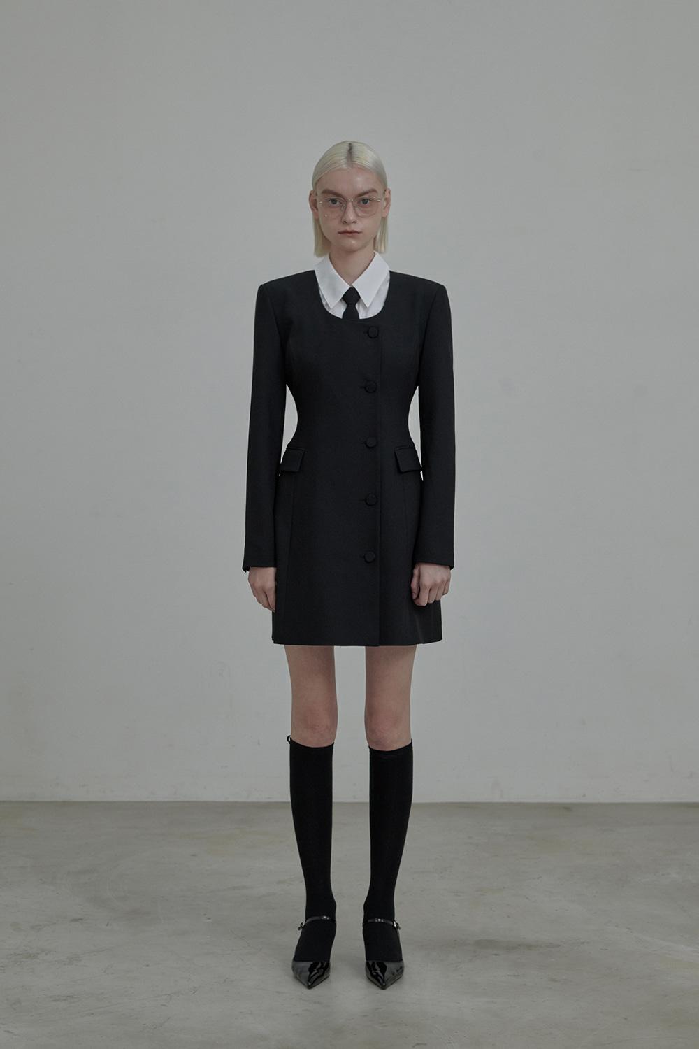 Jenn round neck suit jacket dress - Black