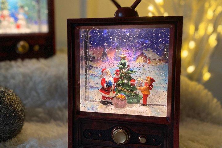 크리스마스 소품 레트로 빈티지 아날로그 TV 오르골 LED 무드등 오토 워터볼