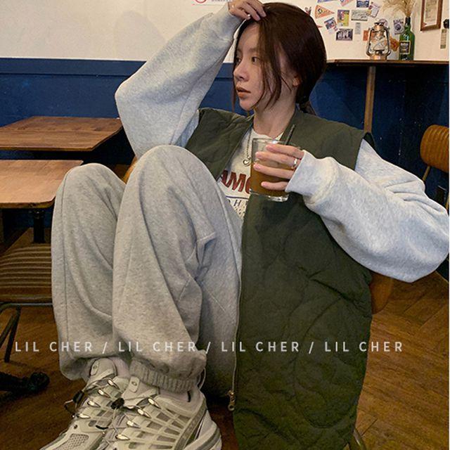 켄티조끼패딩 빅사이즈 오버핏 무지 누빔 집업 패딩조끼