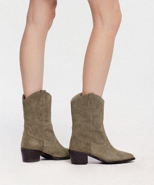 카우레더 웨스턴 스웨이드 미들 부츠 천연가죽 ver. ｜ Beige Khaki (베이지카키)