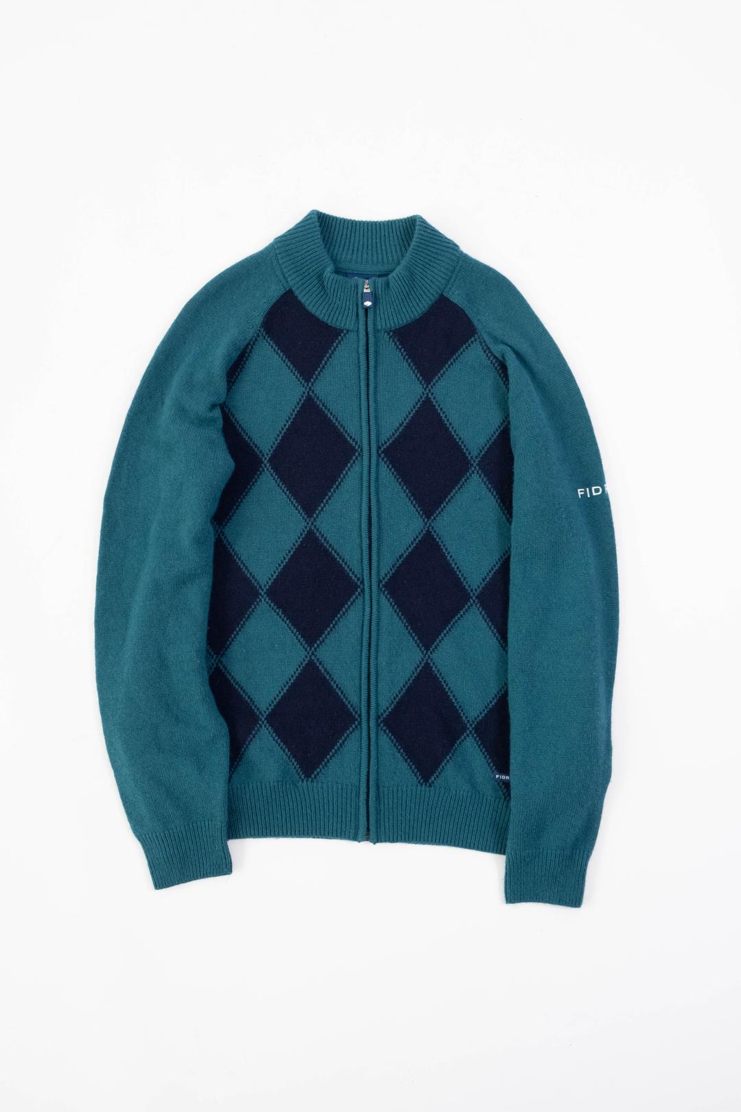 Diamond wool knit zip up jacket