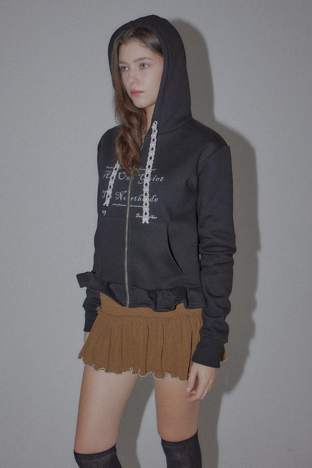 POPPY RUFFLE HOODIE ZIP-UP - BLACK