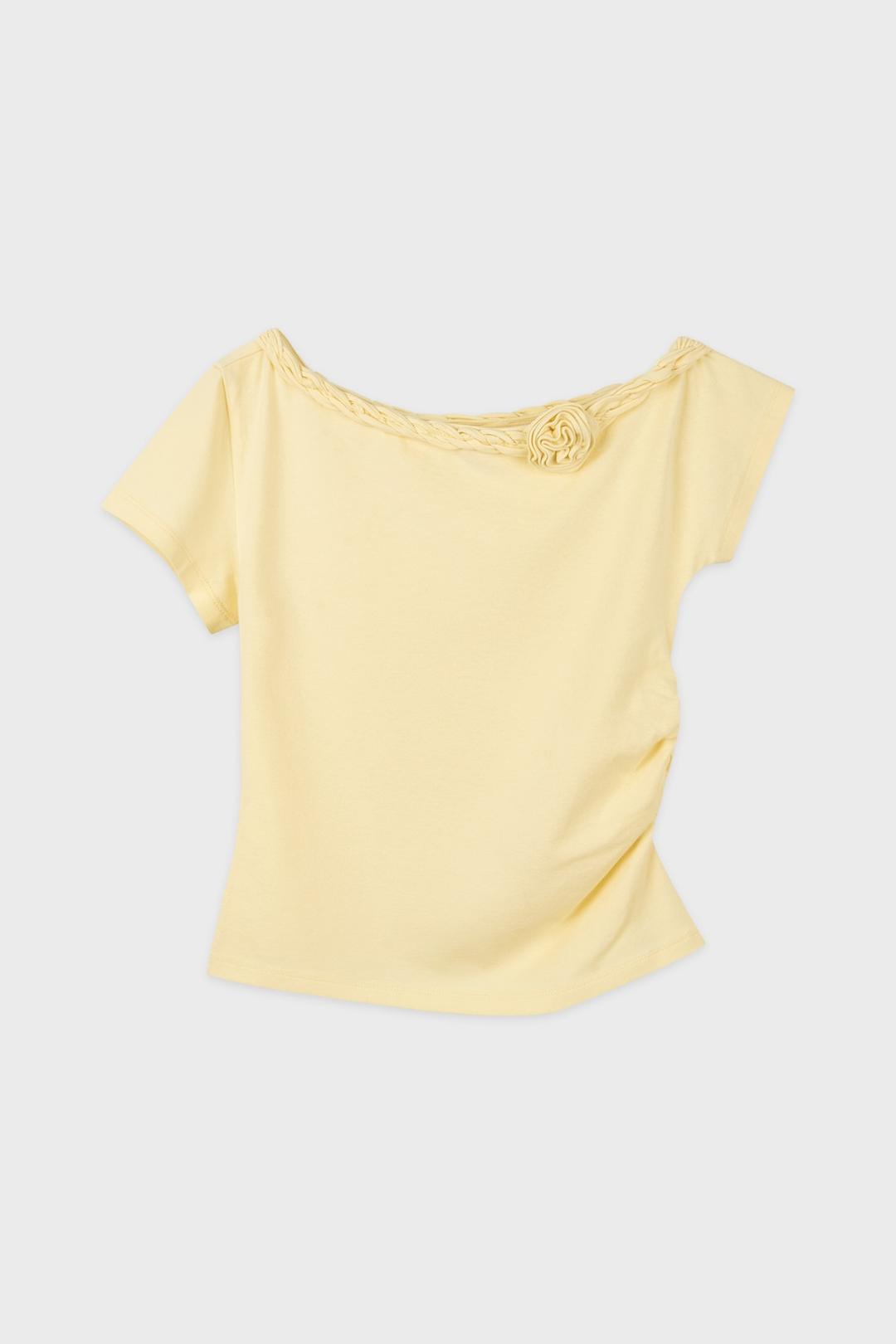 Braided One-Shoulder T-Shirt (Cream Yellow)