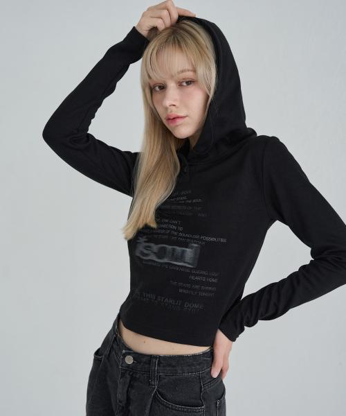 로고 슬림 후드 롱슬리브 (블랙)