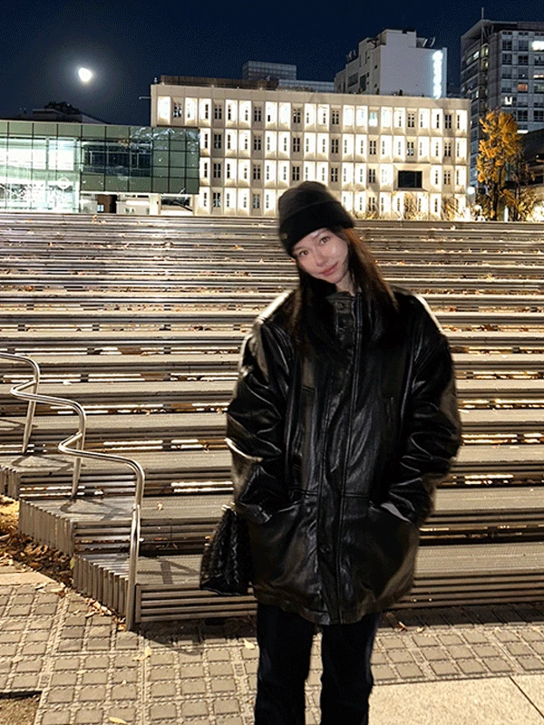 Inner fur leather half coat