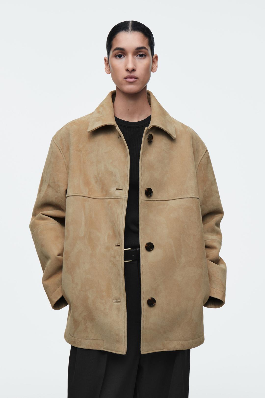 VESTE À COL EN DAIM - SABLE