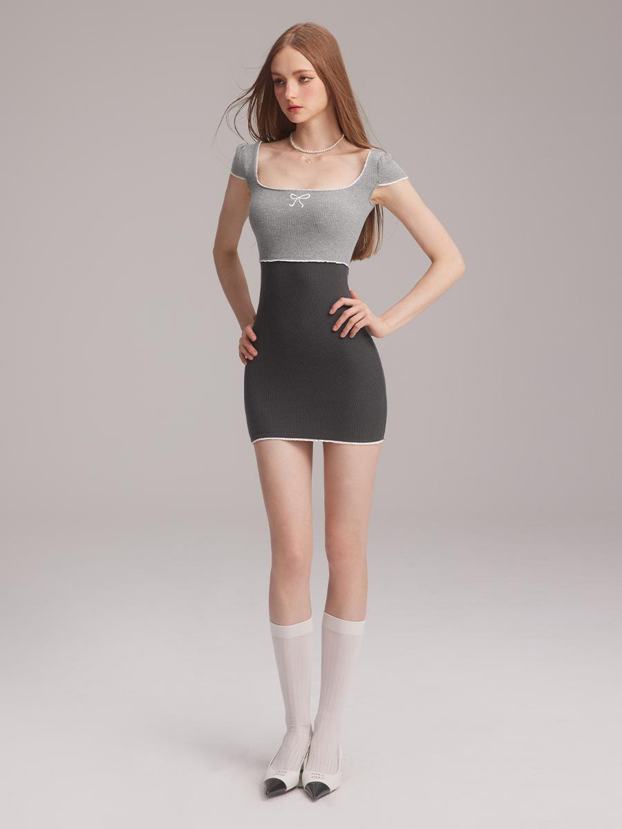 [MESS STUDIO] Two-tone tight mini dress